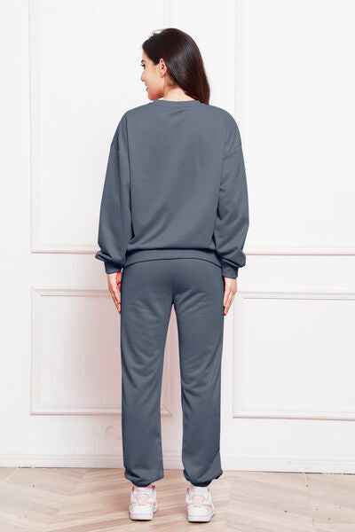 Round Neck Long Sleeve Sweatshirt and Pants Set - Body By J'ne