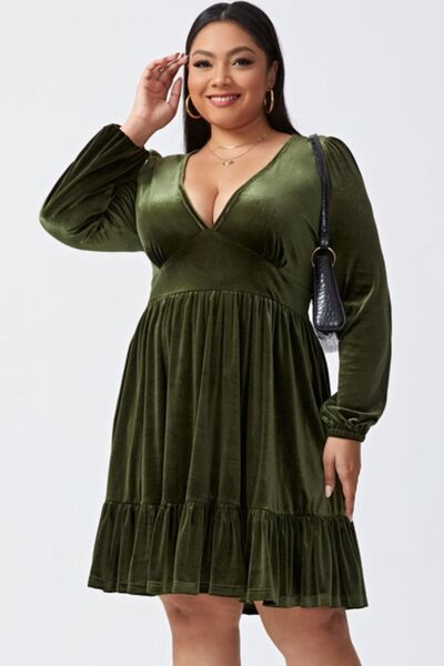 Plus Size Plunge Long Sleeve Mini Dress - Body By J'ne