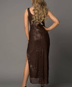 Sleeveless Side Split Sequin Maxi Dress - Body By J'ne