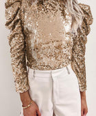 Sequin Mock Neck Leg-Of-Mutton Sleeve Top - Body By J'ne