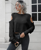 Cold-Shoulder Ribbed Trim Sweater - Body By J'ne