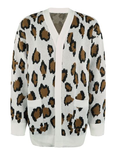 Leopard Open Front Dropped Shoulder Cardigan - Body By J'ne