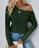 Lace Detail Asymmetrical Neck Long Sleeve T-Shirt - Body By J'ne