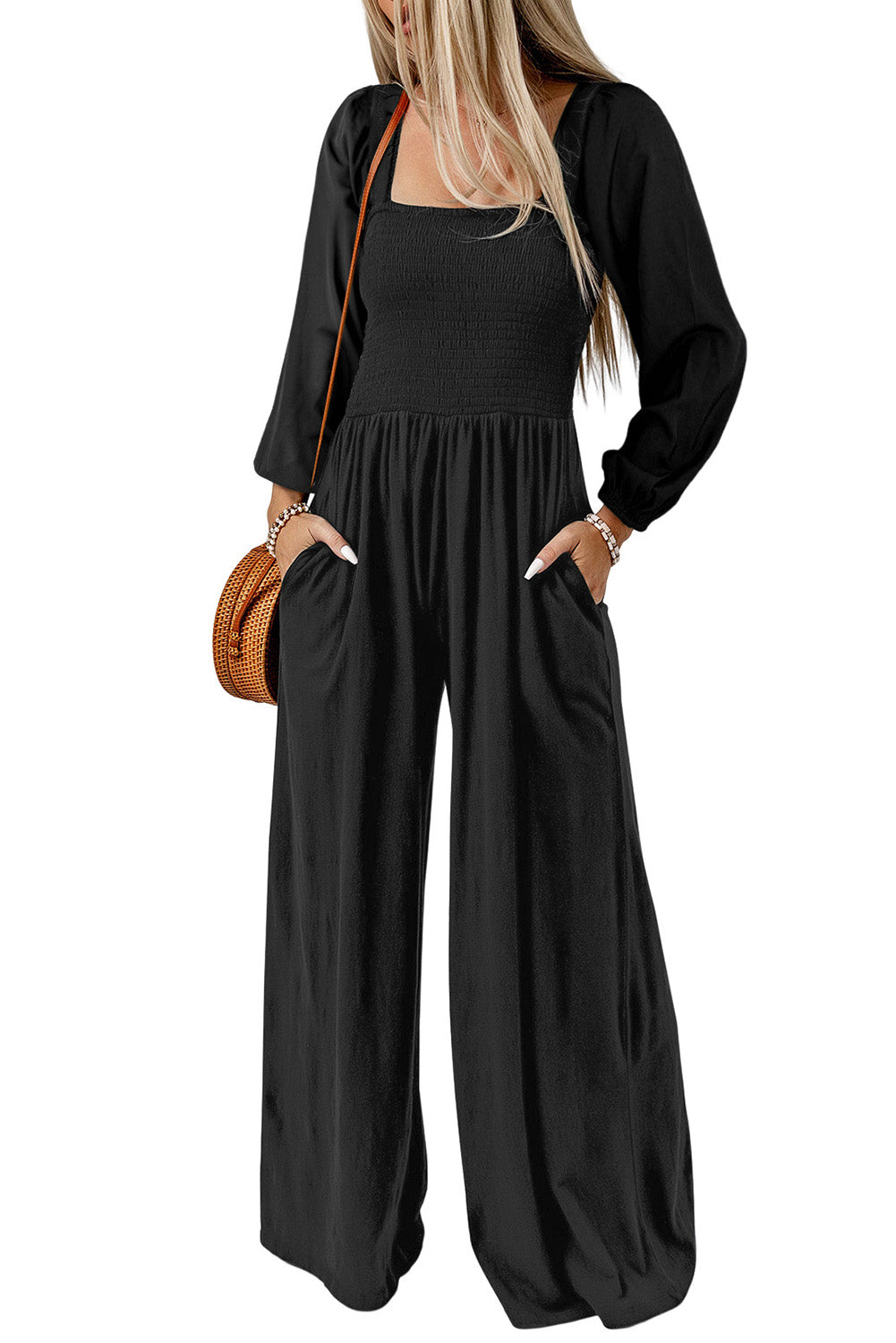 Square Neck Raglan Sleeve Jumpsuit with Pocket - Body By J'ne