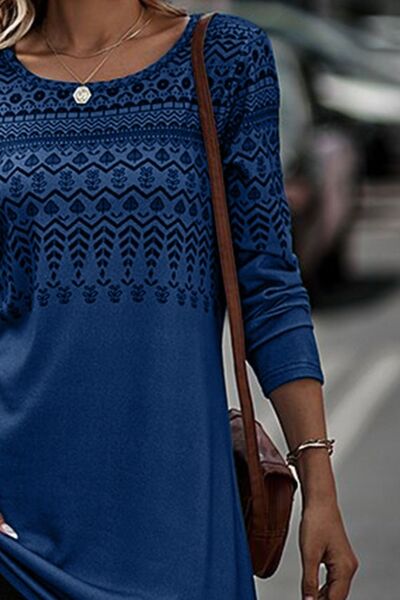 Printed Round Neck Long Sleeve T-Shirt - Body By J'ne