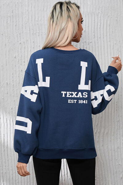 Letter Graphic Round Neck Dropped Shoulder Sweatshirt - Body By J'ne