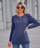 Heathered Puff Sleeve Round Neck Tunic Top - Body By J'ne