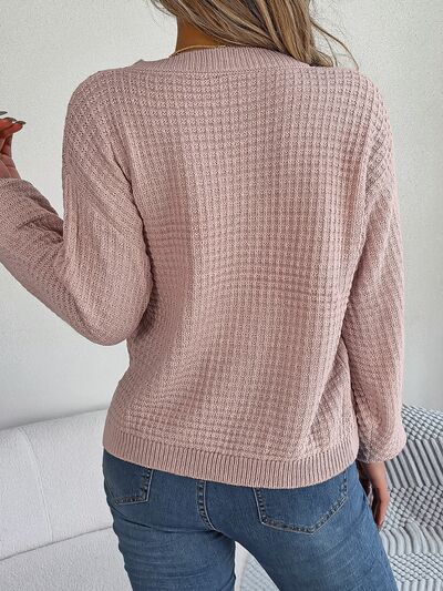 Cable-Knit Round Neck Long Sleeve Sweater - Body By J'ne