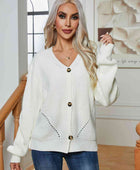 Button Up V-Neck Long Sleeve Cardigan - Body By J'ne