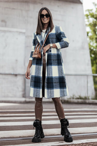 Full Size Plaid Button Up Lapel Collar Coat - Body By J'ne