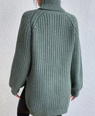 Full Size Turtleneck Rib-Knit Slit Sweater - Body By J'ne