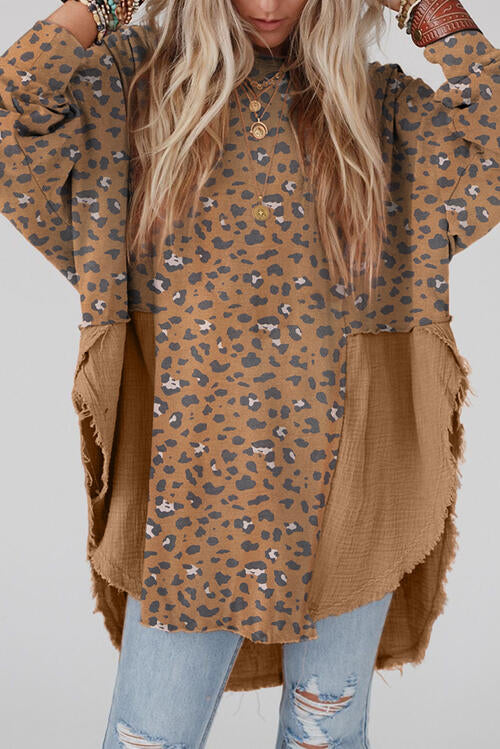 Textured Leopard Dropped Shoulder Blouse - Body By J'ne