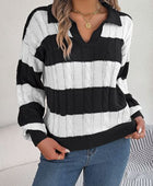 Cable-Knit Striped Long Sleeve Sweater - Body By J'ne