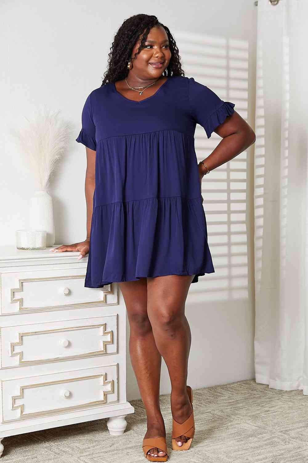 V-Neck Flounce Sleeve Tiered Dress - Body By J'ne