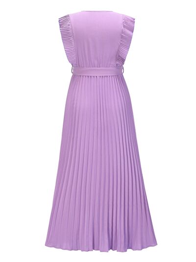 Tied Surplice Cap Sleeve Pleated Dress - Body By J'ne