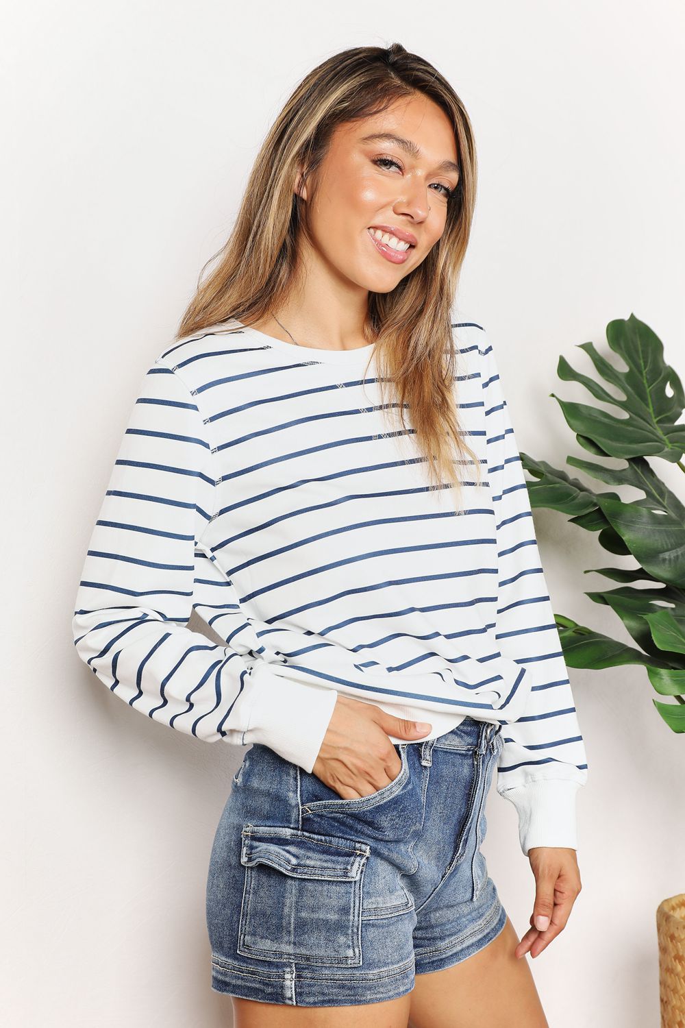 Double Take Striped Long Sleeve Round Neck Top - Body By J'ne