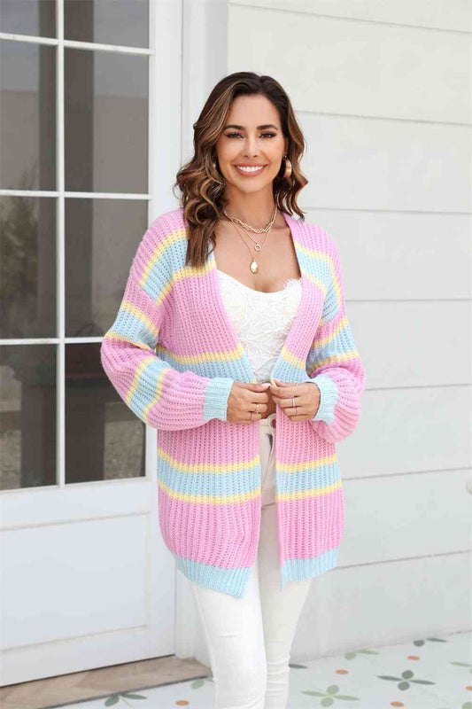 Color Block Ribbed Dropped Shoulder Open Front Cardigan - Body By J'ne