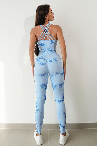 Printed Crisscross Wide Strap Jumpsuit - Body By J'ne