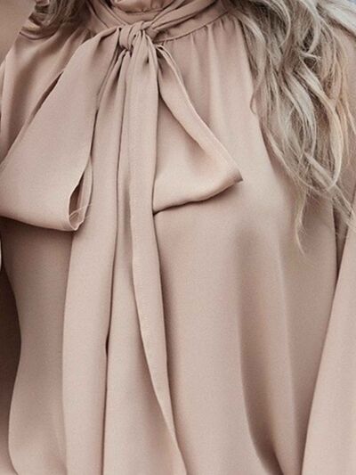 Tie Neck Lantern Sleeve Blouse - Body By J'ne