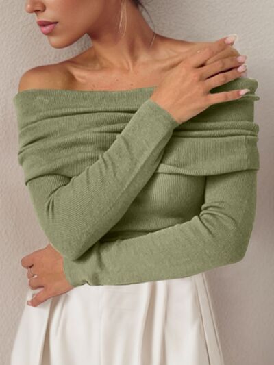 Off-Shoulder Long Sleeve Sweater - Body By J'ne