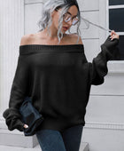 Off-Shoulder Ribbed Long Sleeve Pullover Sweater - Body By J'ne