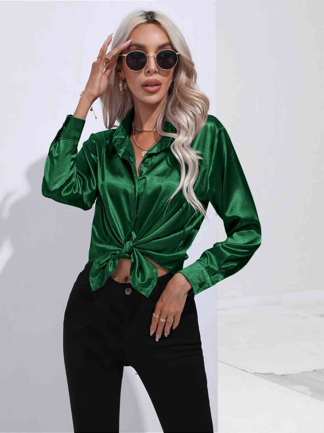 Collared Neck Buttoned Long Sleeve Shirt - Body By J'ne