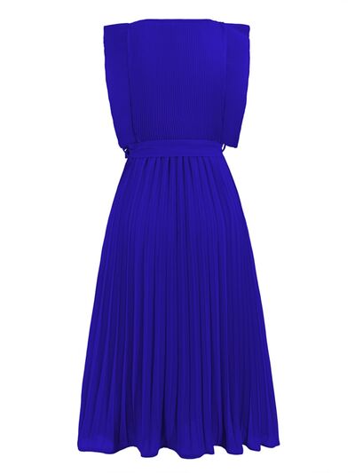 Tied Round Neck Pleated Midi Dress - Body By J'ne