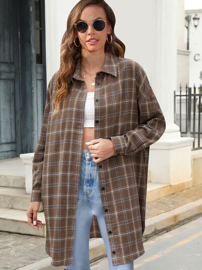 Plaid Button Up Dropped Shoulder Shirt - Body By J'ne