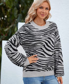 Animal Print Round Neck Dropped Shoulder Sweater - Body By J'ne