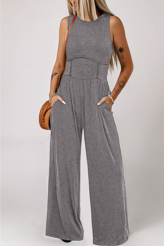 Round Neck Sleeveless Jumpsuit with Pockets - Body By J'ne