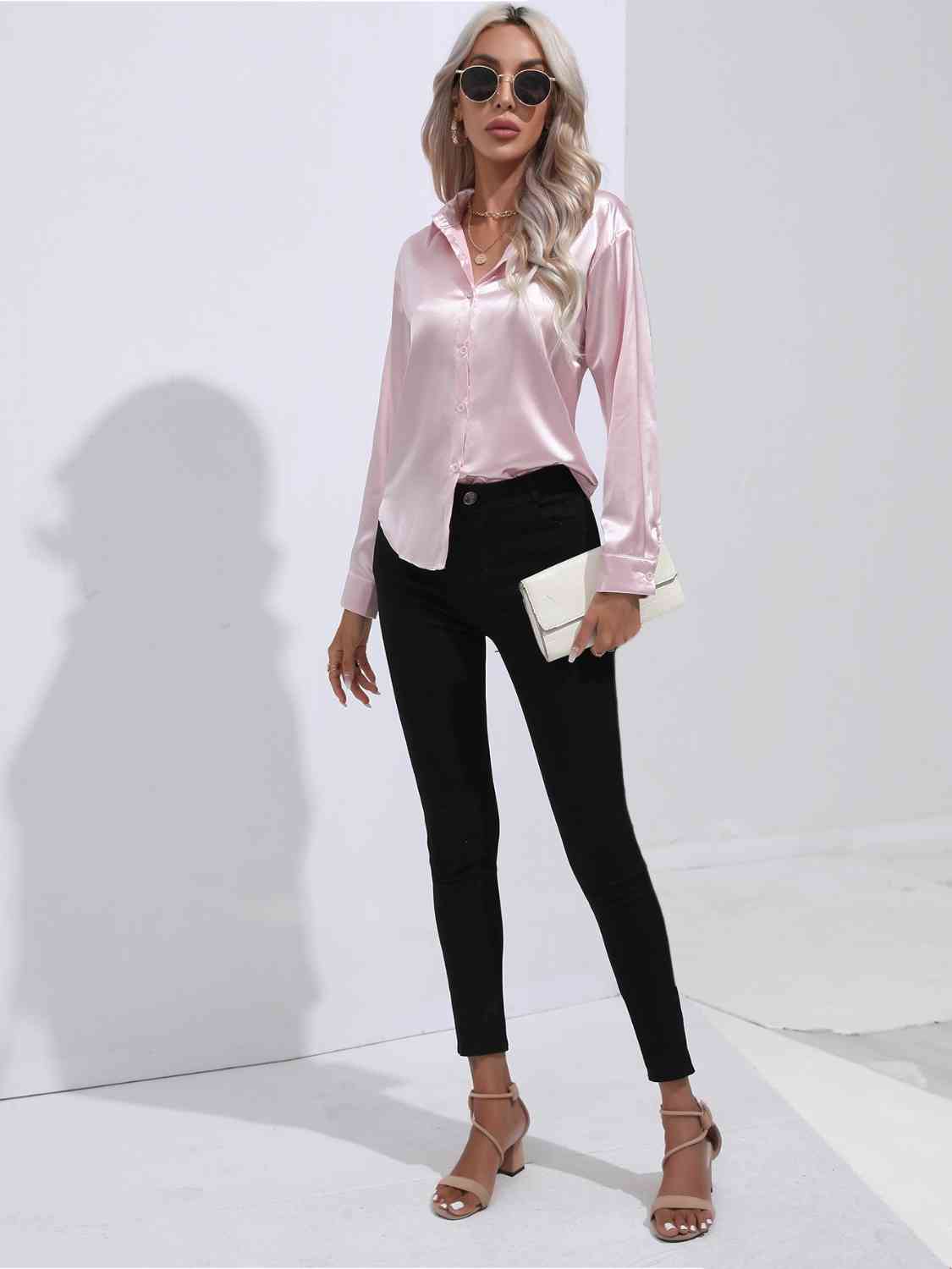 Collared Neck Buttoned Long Sleeve Shirt - Body By J'ne
