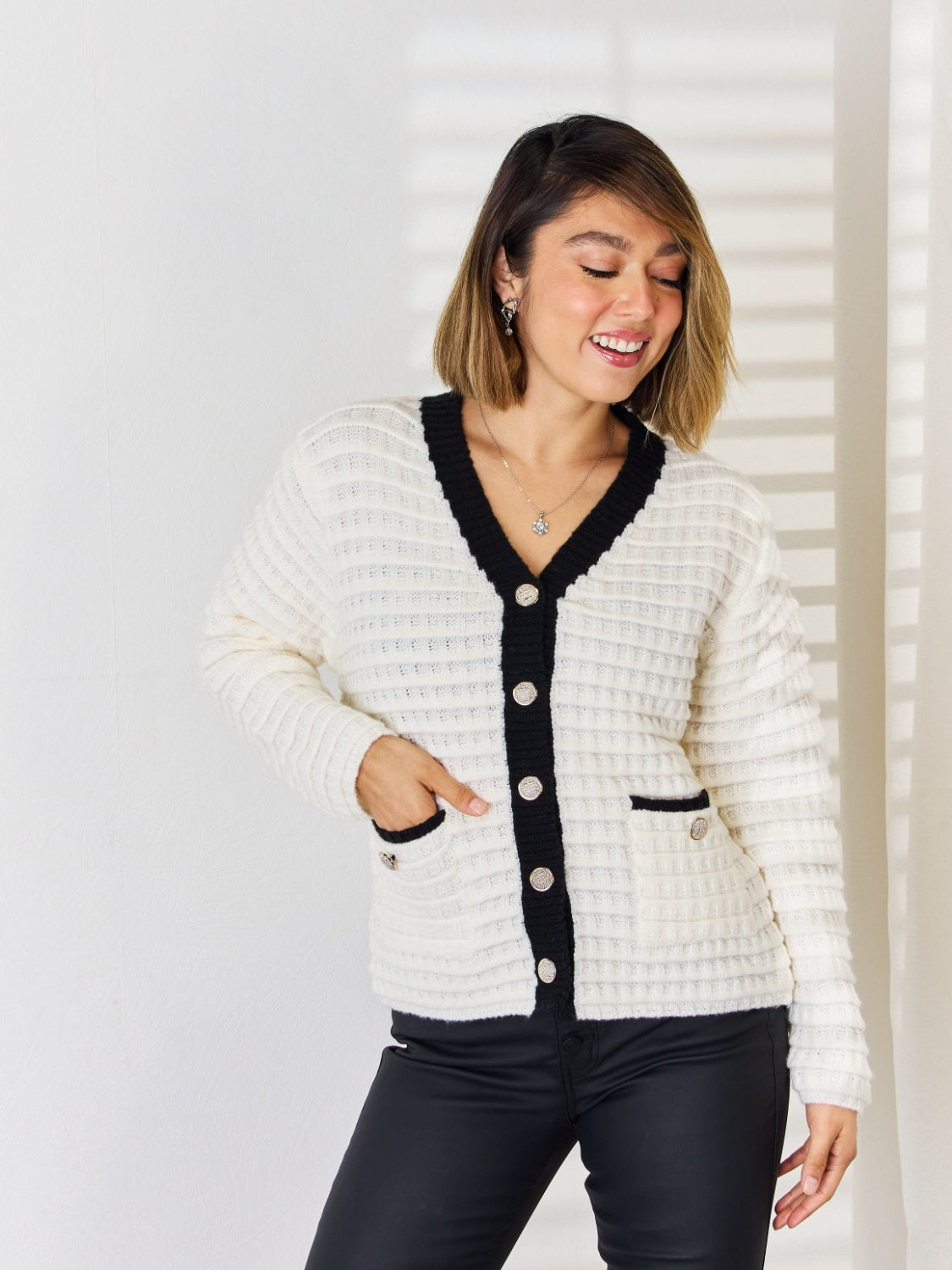 Contrast Trim Button Up Cardigan - Body By J'ne