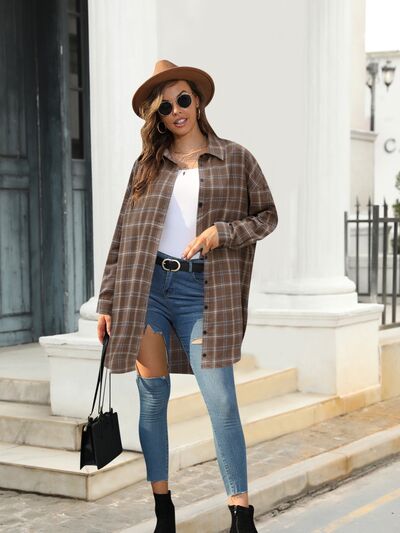 Plaid Button Up Dropped Shoulder Shirt - Body By J'ne