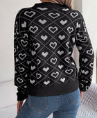 Heart Pattern V-Neck Long Sleeve Sweater - Body By J'ne