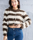 Striped Fringe Round Neck Sweater - Body By J'ne