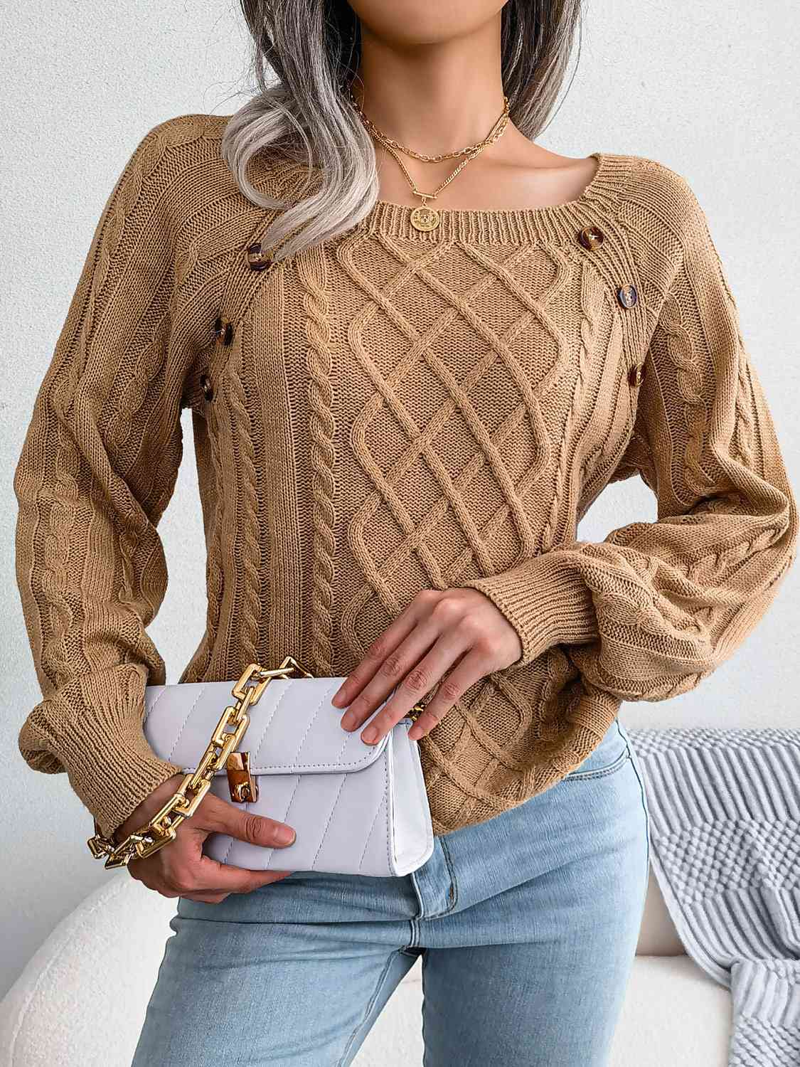 Fall Free Button Cable-Knit Sweater - Body By J'ne