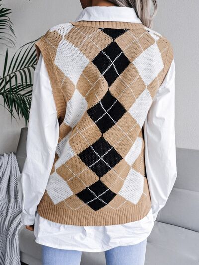 Plaid V-Neck Sweater Vest - Body By J'ne