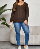 Plus Size V-Neck Cable-Knit Long Sleeve Sweater - Body By J'ne