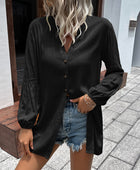 Notched Neck Balloon Sleeve Shirt - Body By J'ne