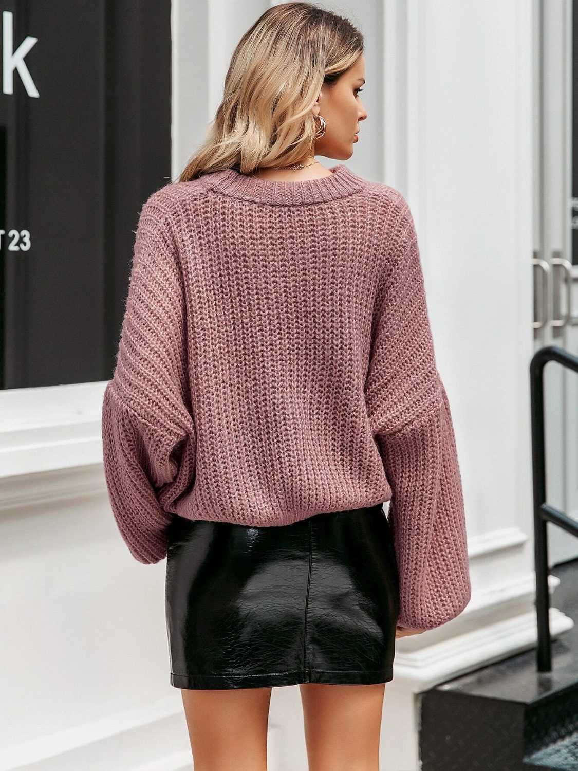 Round Neck Long Sleeve Sweater - Body By J'ne