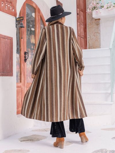 Striped Open Front Long Sleeve Outerwear - Body By J'ne