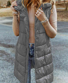 Longline Hooded Sleeveless Puffer Vest - Body By J'ne