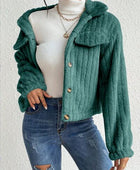 Fuzzy Button Up Collared Neck Jacket - Body By J'ne