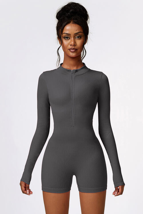 Half Zip Long Sleeve Active Romper - Body By J'ne