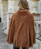 Full Size Turtleneck Tassel Hem Poncho - Body By J'ne