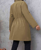 Plus Size Lapel Collar Drawstring Roll-Tab Sleeve Trench Coat - Body By J'ne