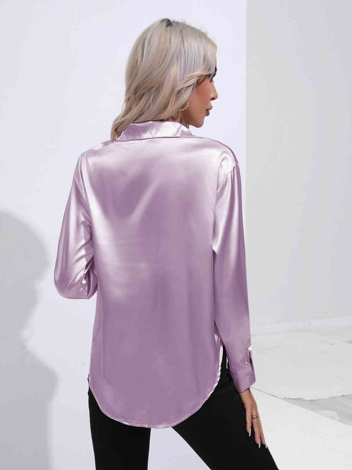 Collared Neck Buttoned Long Sleeve Shirt - Body By J'ne