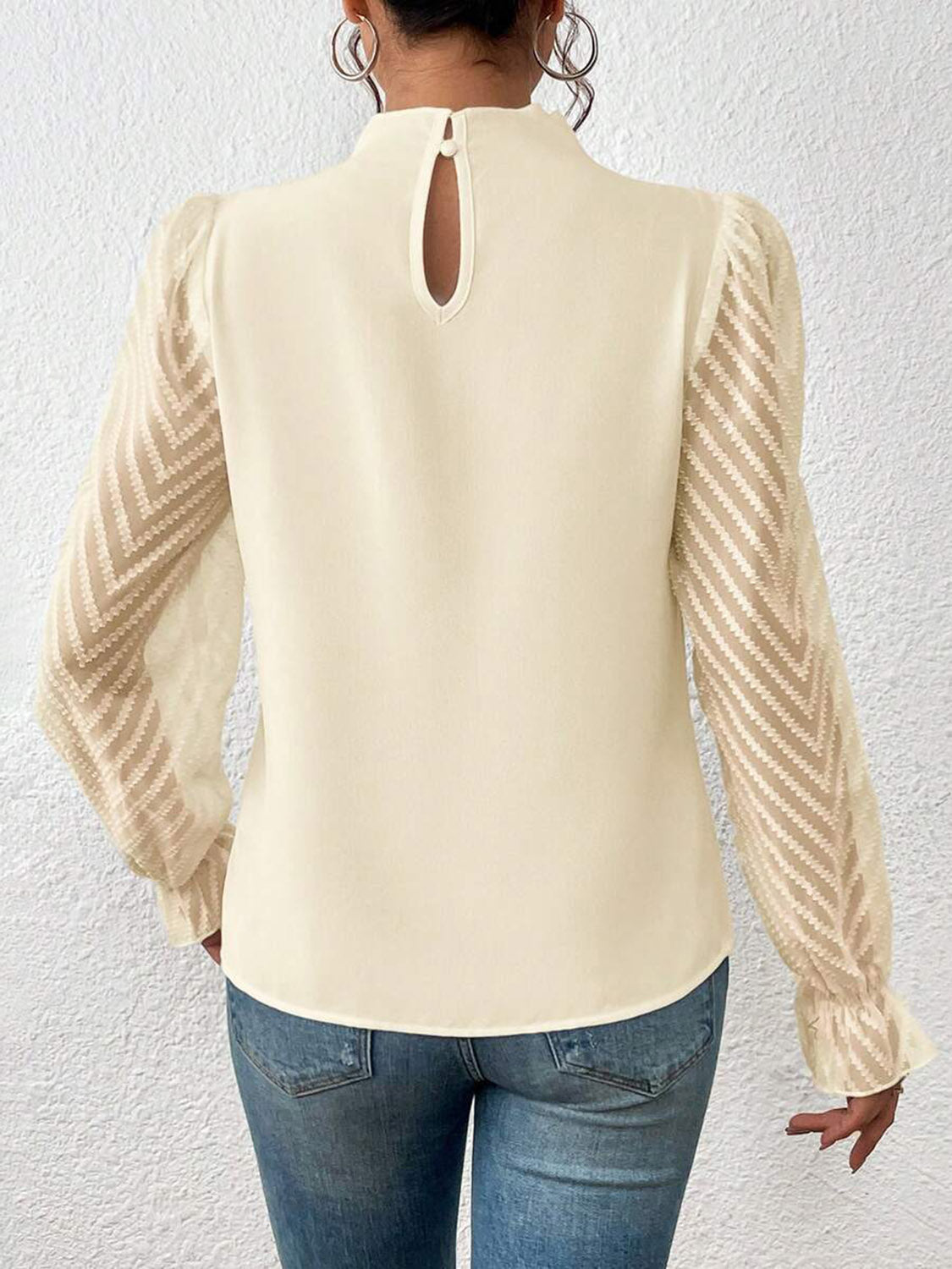 Mock Neck Flounce Sleeve Blouse - Body By J'ne