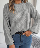 Cable-Knit Round Neck Long Sleeve Sweater - Body By J'ne