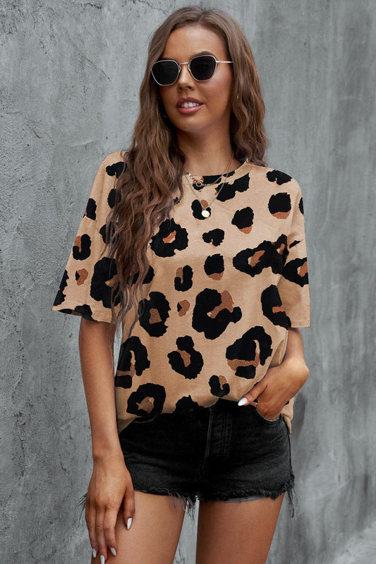 Animal Print Dropped Shoulder Round Neck T-Shirt - Body By J'ne